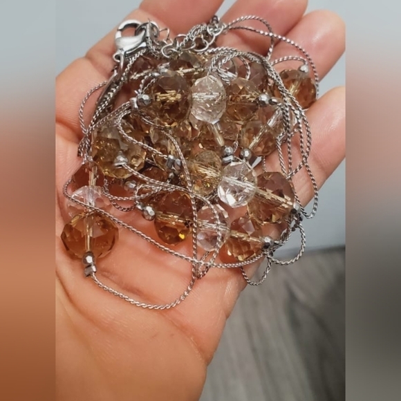 Two-strand Silver/Tan Crystal Bead Necklace. Extra Long 🌴 - Picture 7 of 10